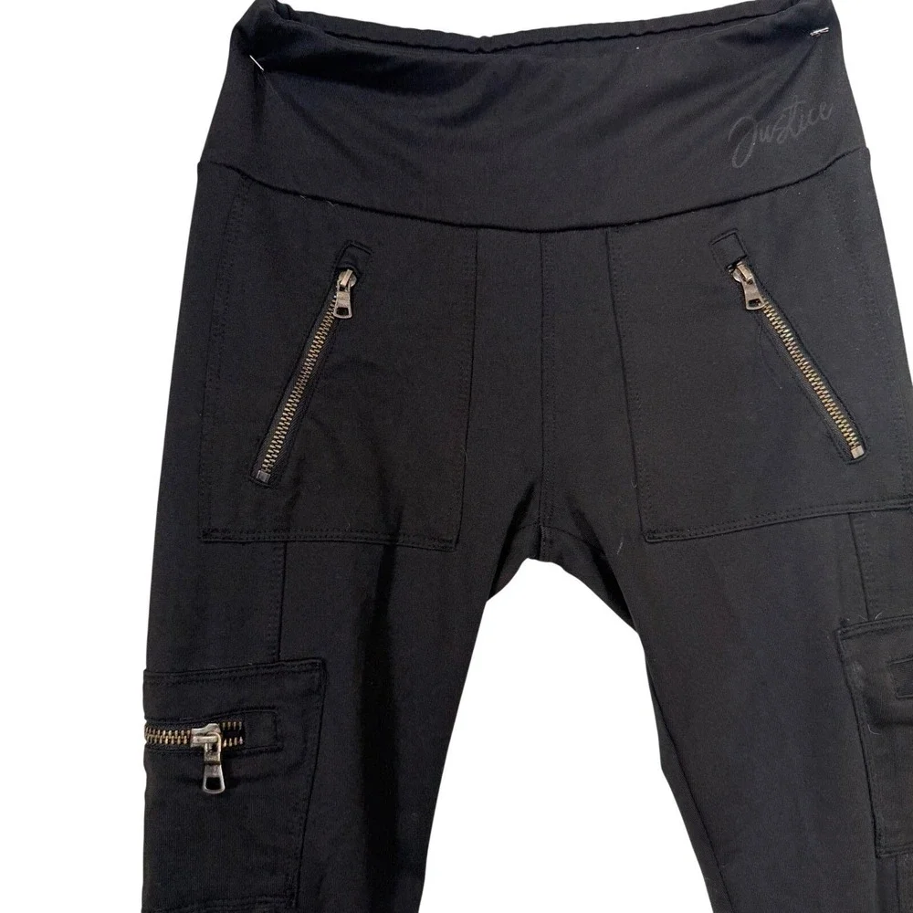 Justice Active Girls 8 Black Cargo Leggings Zipper Pockets Stretch Pants